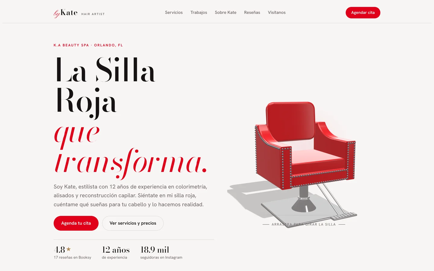Portada de By Kate en computadora: “La Silla Roja que transforma”, con una silla de salón roja en 3D