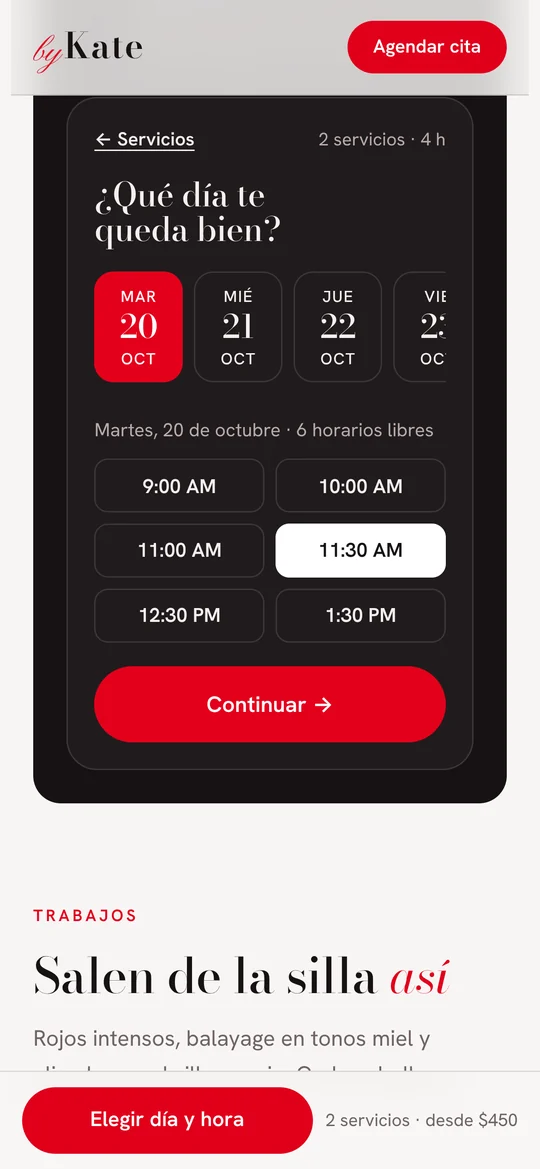 Elección de día y hora con los horarios libres de la estilista