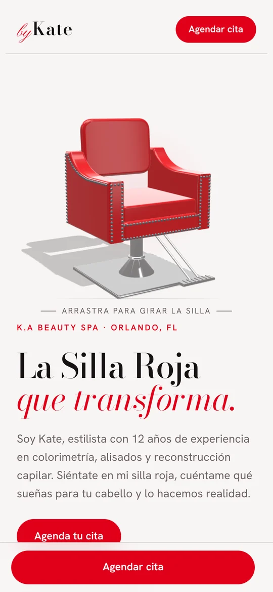 Portada de By Kate en el celular con la silla roja en 3D