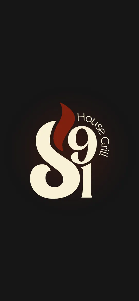 Pantalla de entrada del menú de S91 House Grill con el logo en crema sobre fondo oscuro